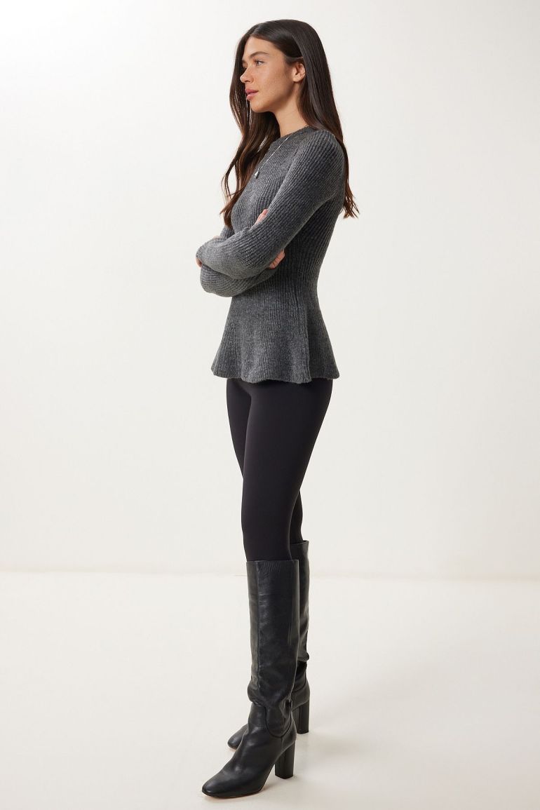 Charcoal Ruffle-Hem Knit Top