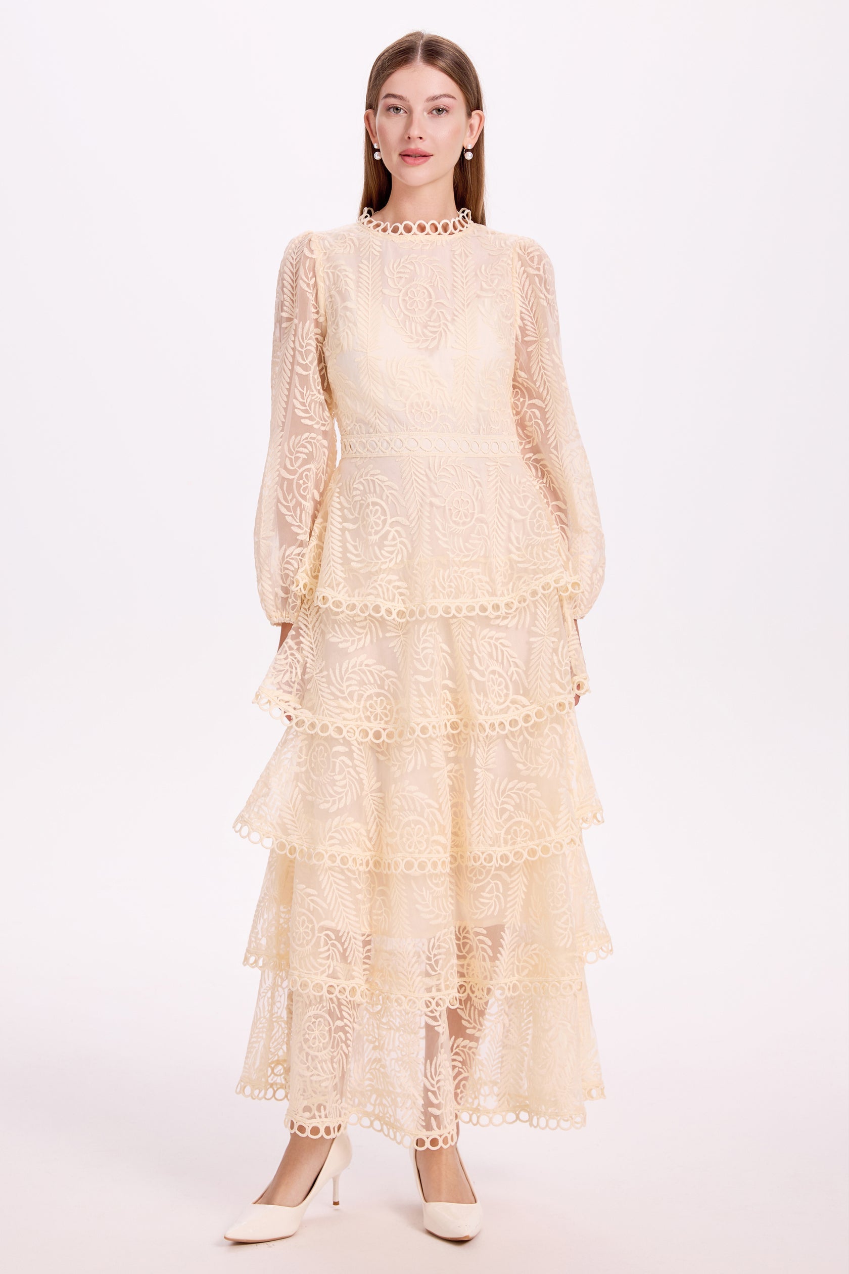 Mesh Ruffle Tiered Layered Maxi Dress