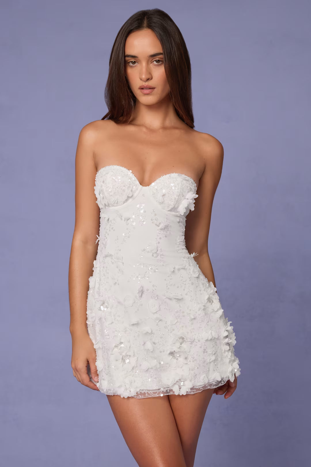 Floral Sequin Strapless A-Line Mini Dress