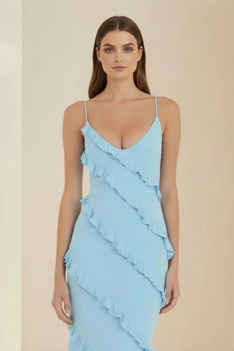 Sky Blue Ruffle Maxi Dress
