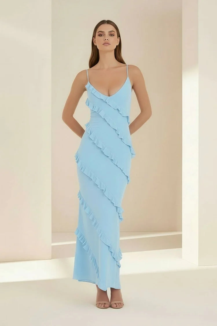 Sky Blue Ruffle Maxi Dress