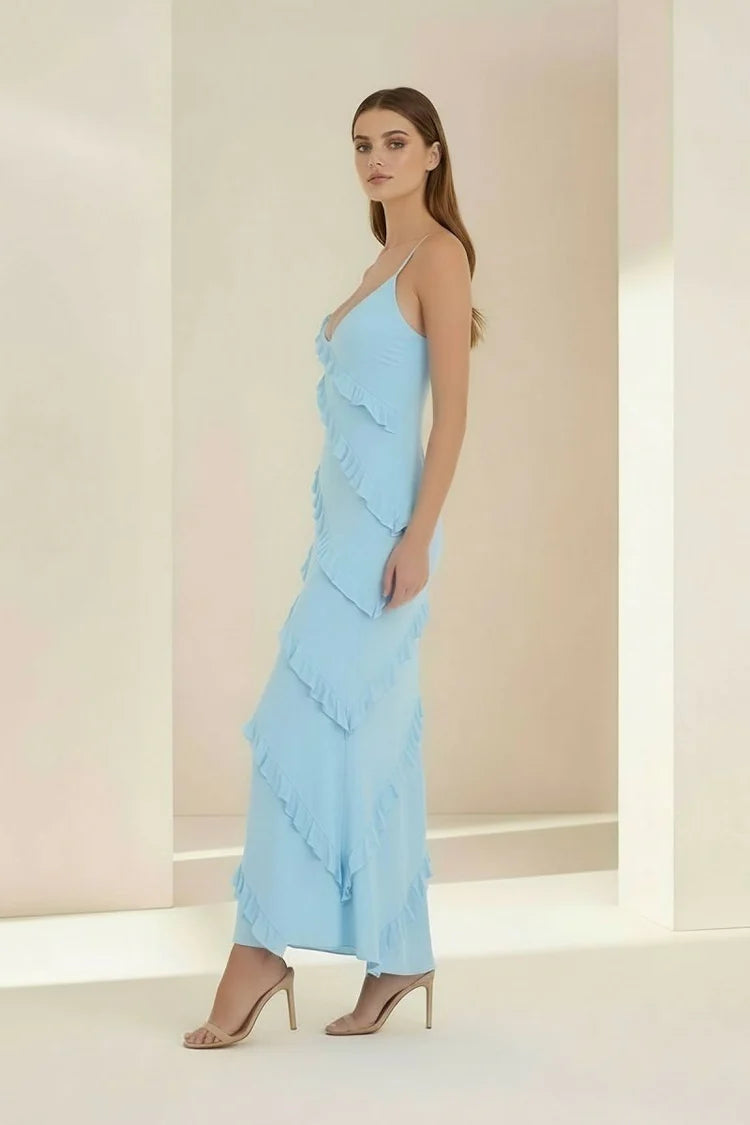 Sky Blue Ruffle Maxi Dress