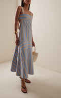 Stripe Woven Open Back Midi Dress