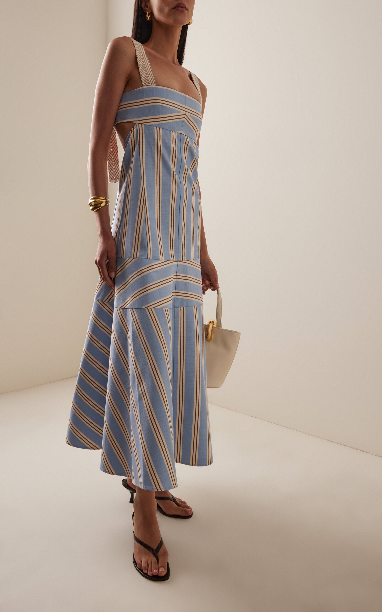 Stripe Woven Open Back Midi Dress