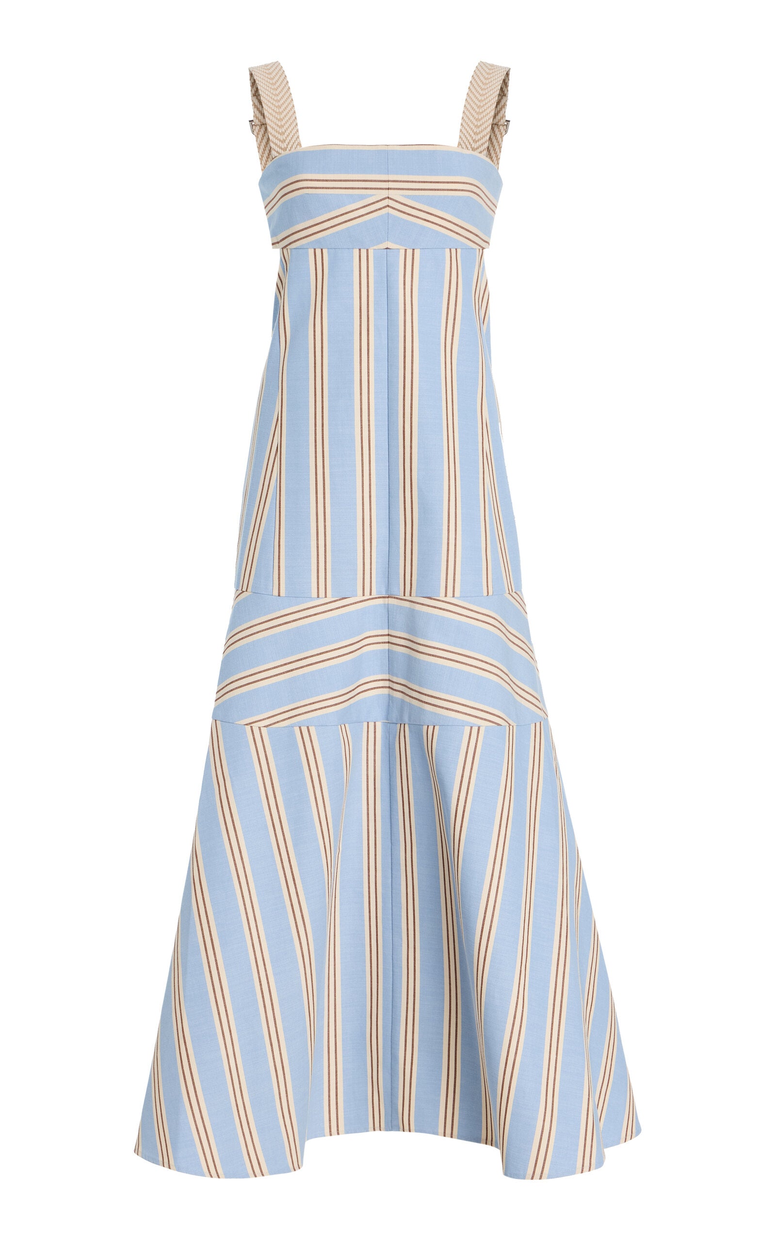 Stripe Woven Open Back Midi Dress