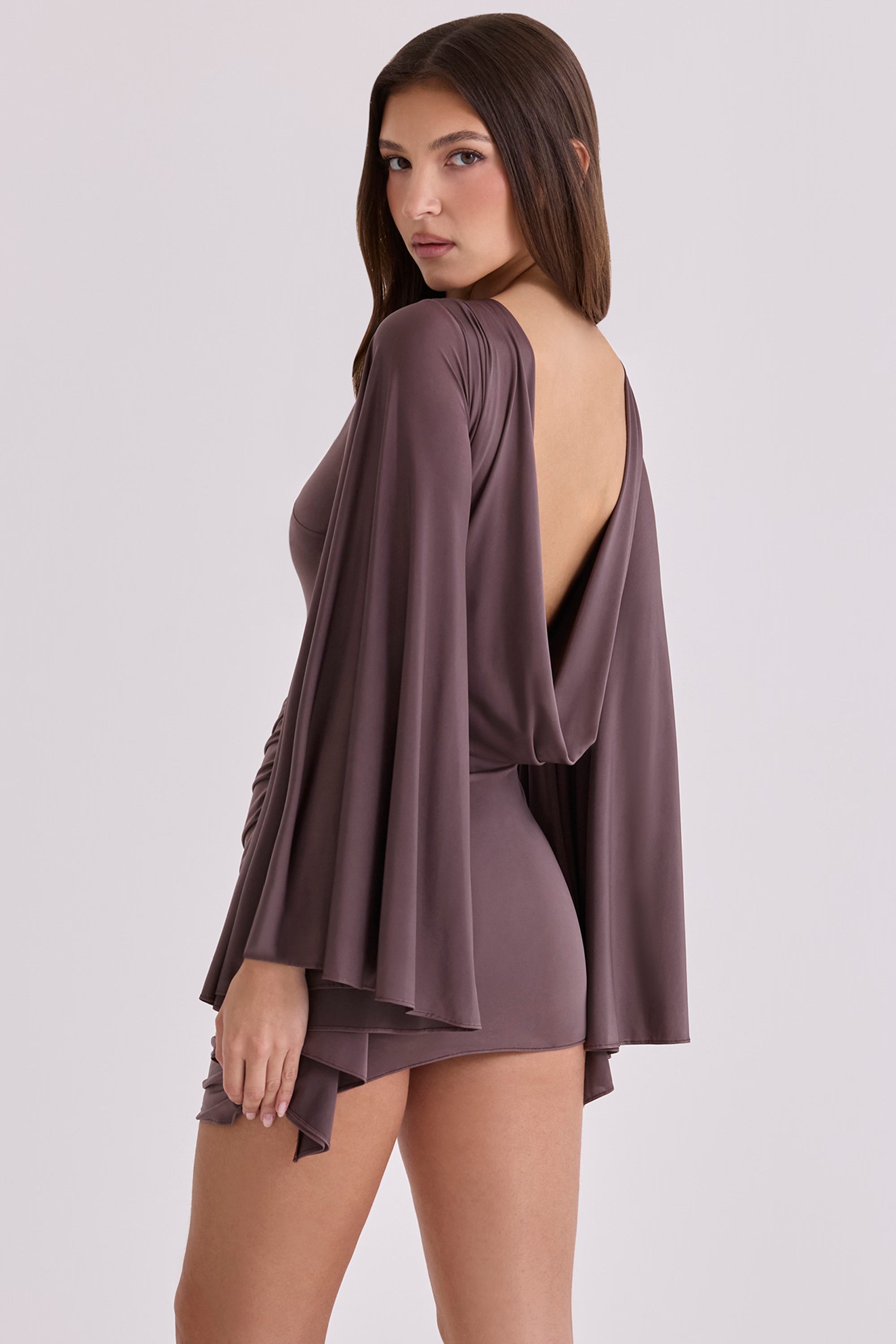 Mocha Dusk Draped Mini Dress