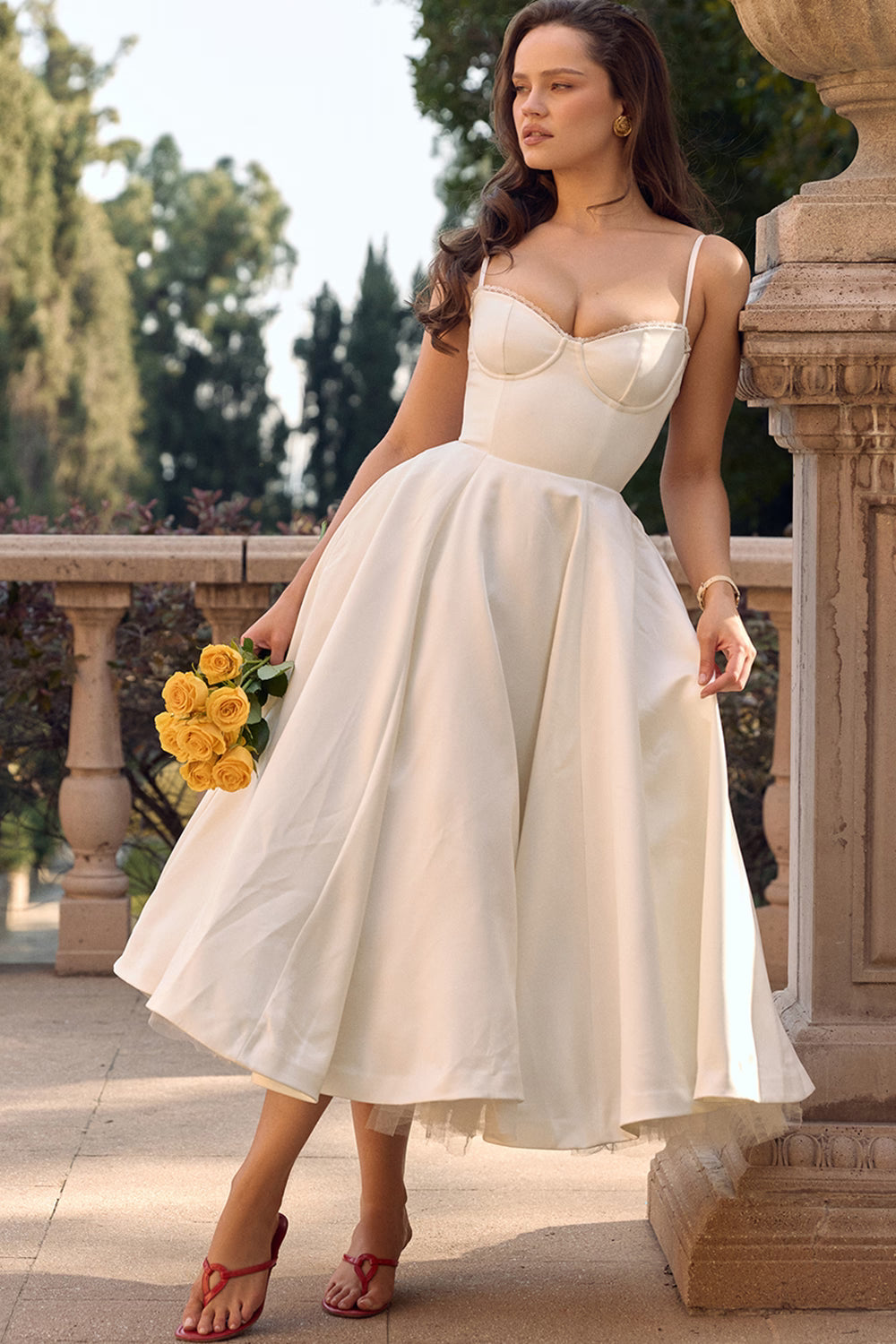 White Satin Corset Midi Dress