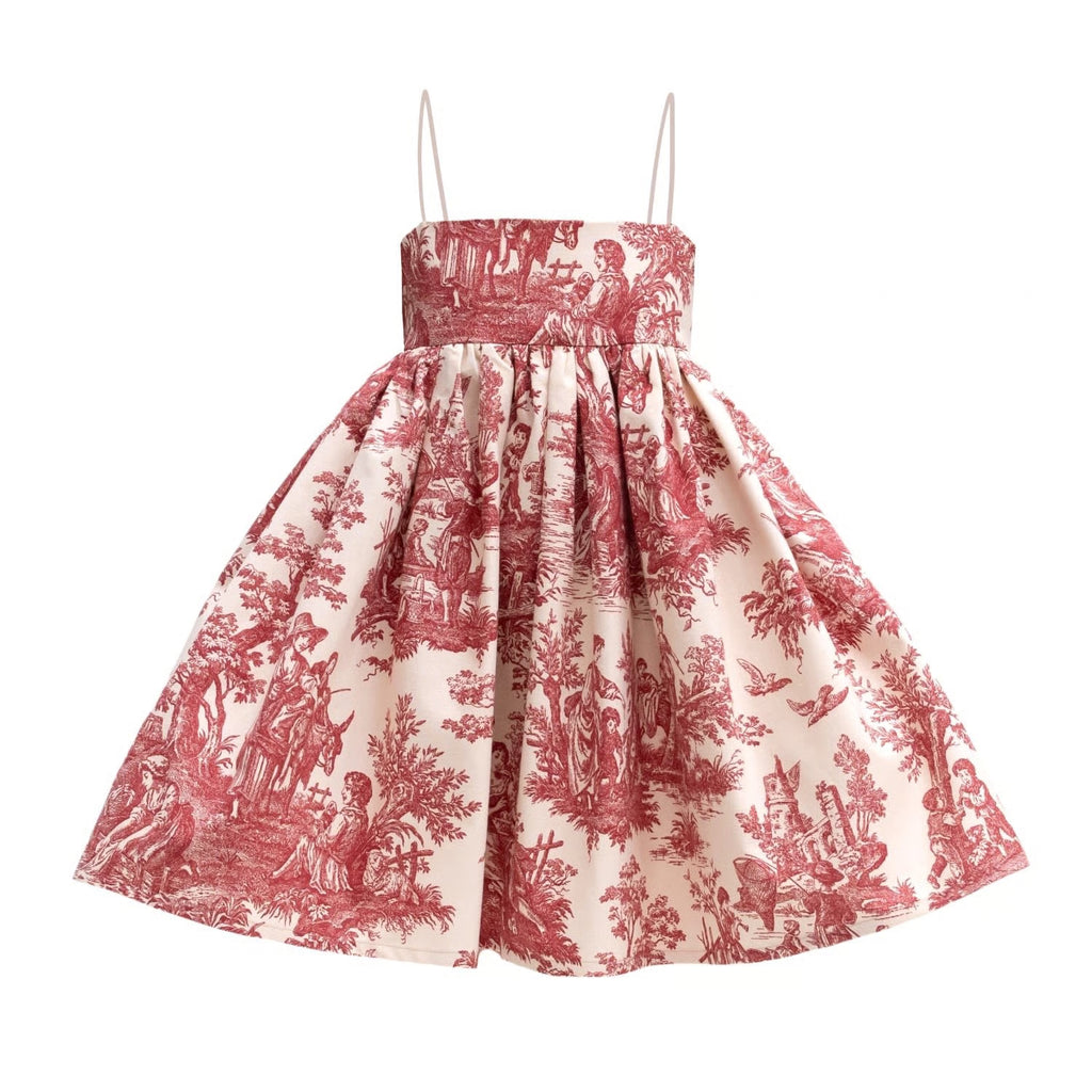 Beige Printed Puff Strapless Mini Dress