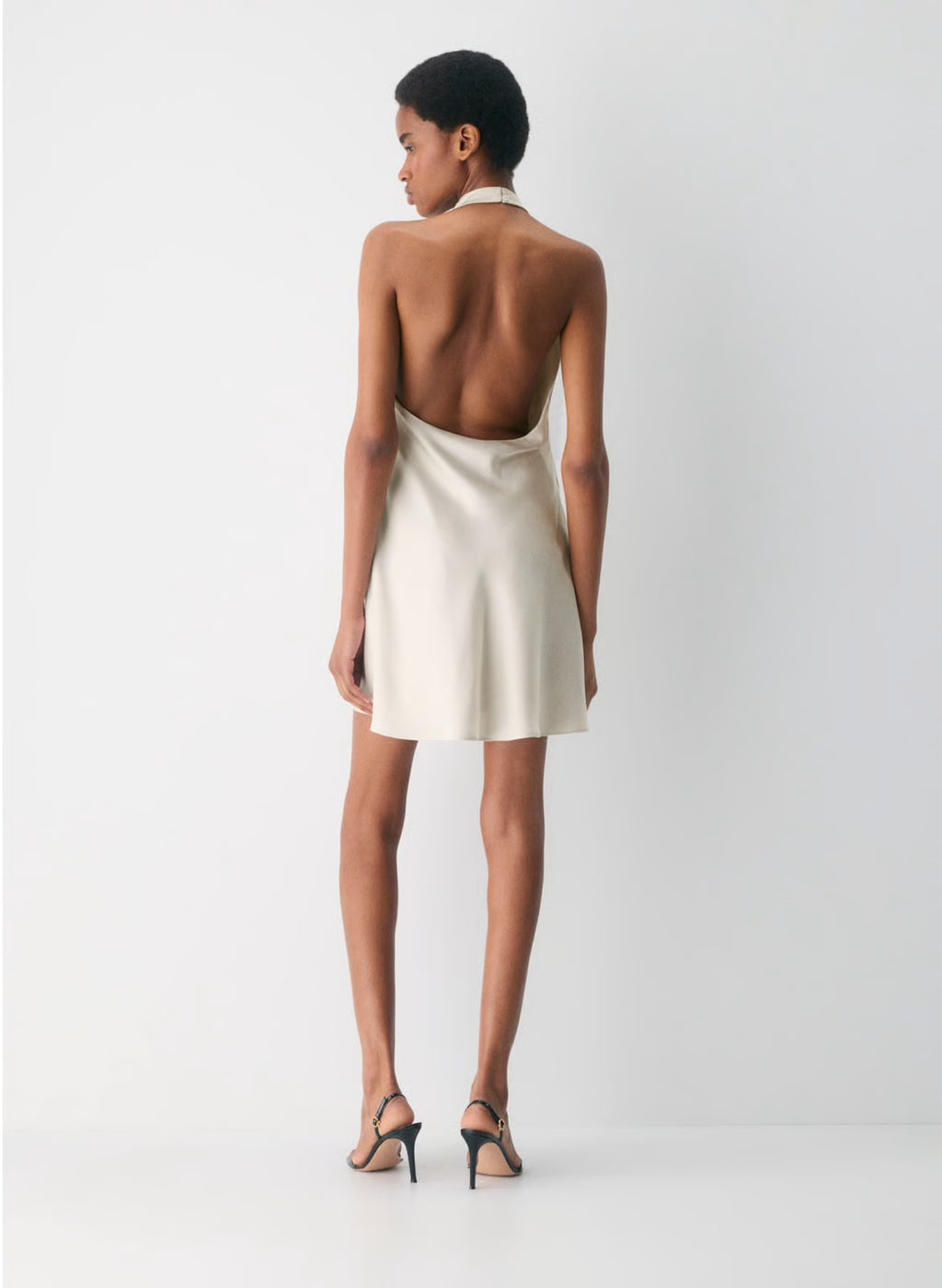 Ivory Satin Halter Glow Mini Dress