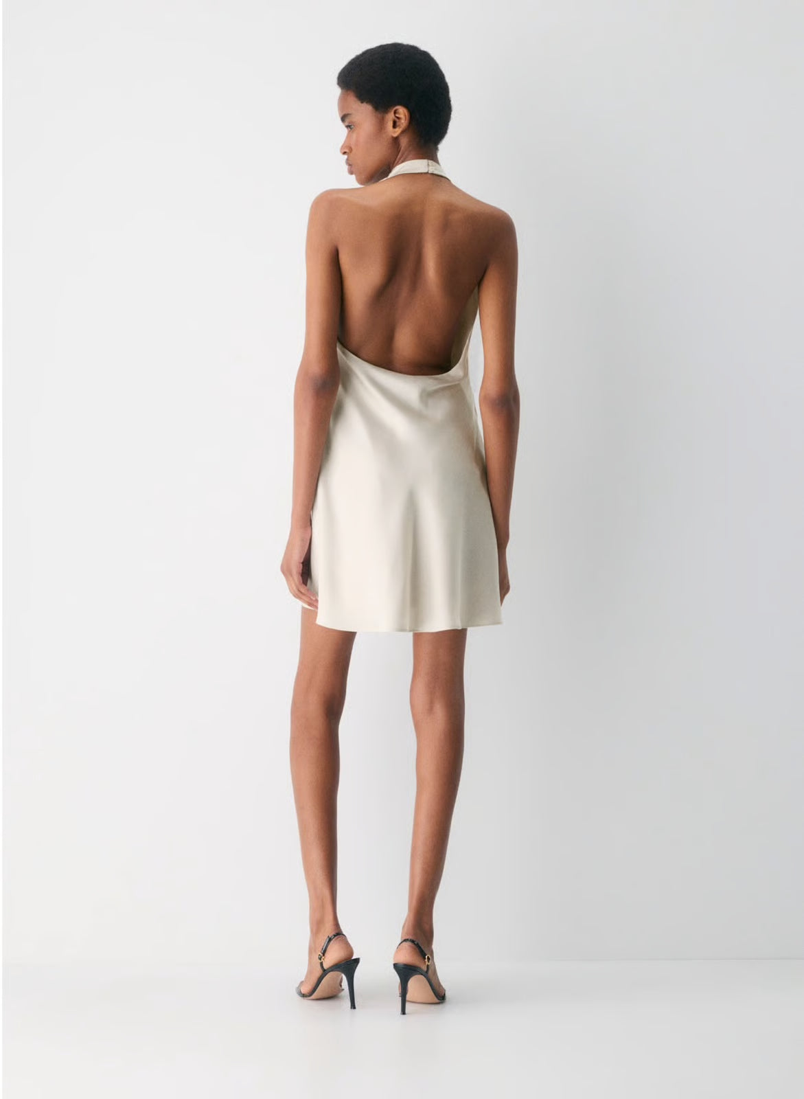 Ivory Satin Halter Glow Mini Dress