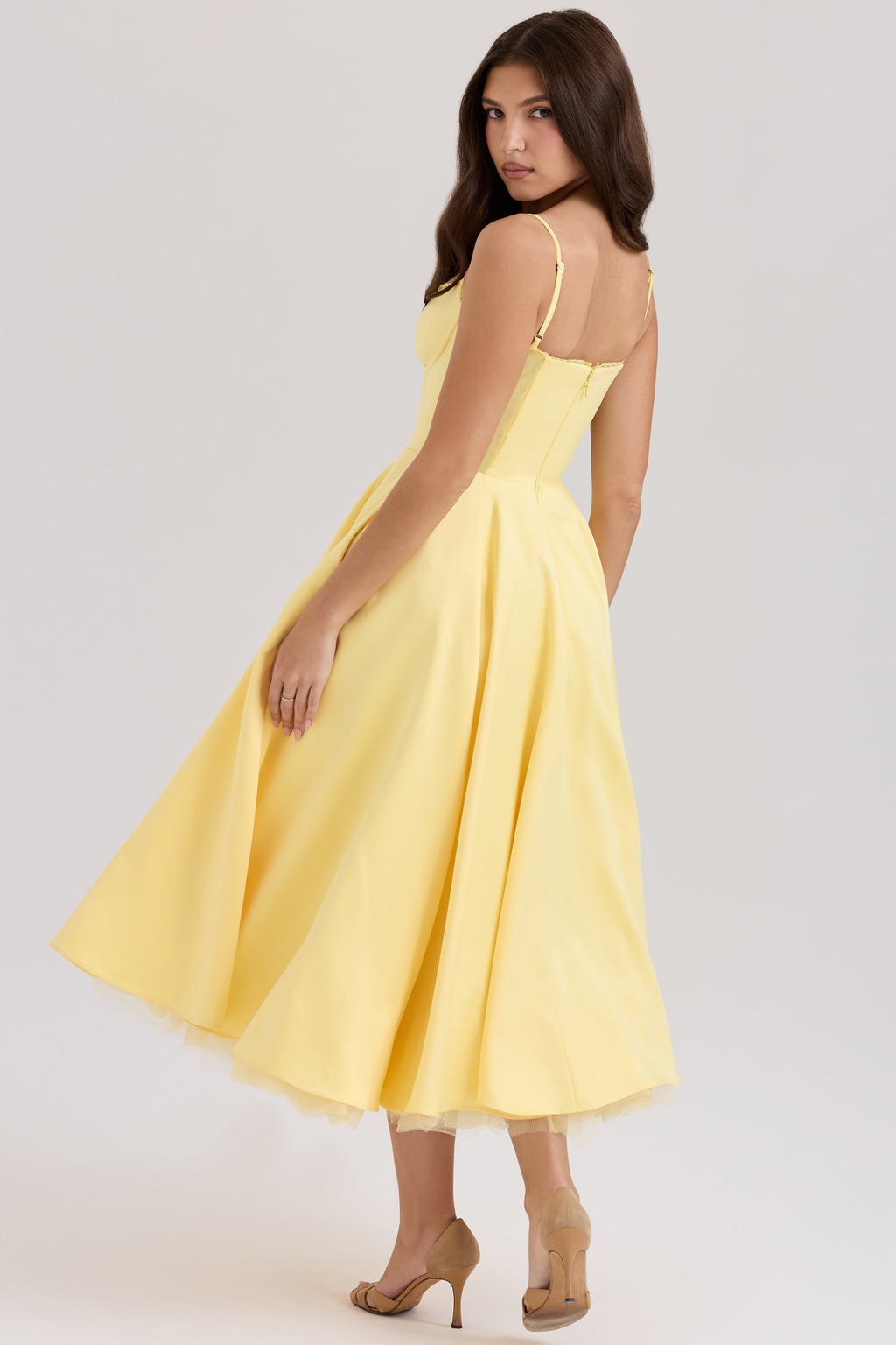 Yellow Satin Corset Midi Dress
