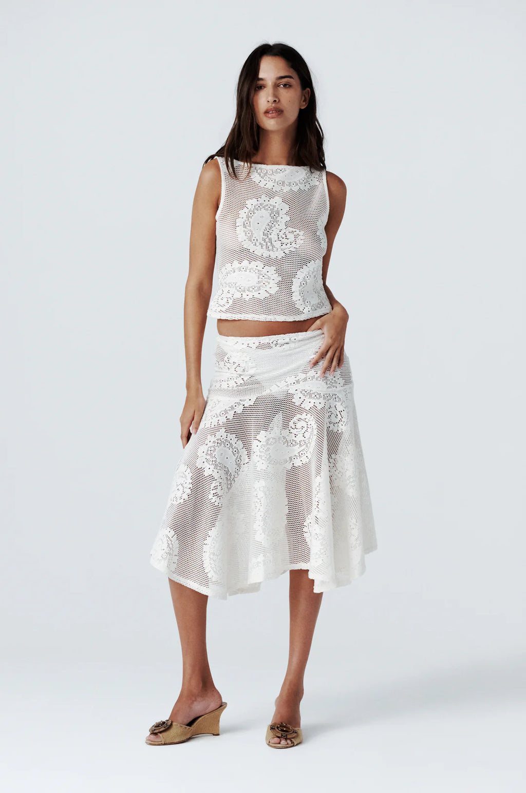 Lace Drift Asym Midi Skirt
