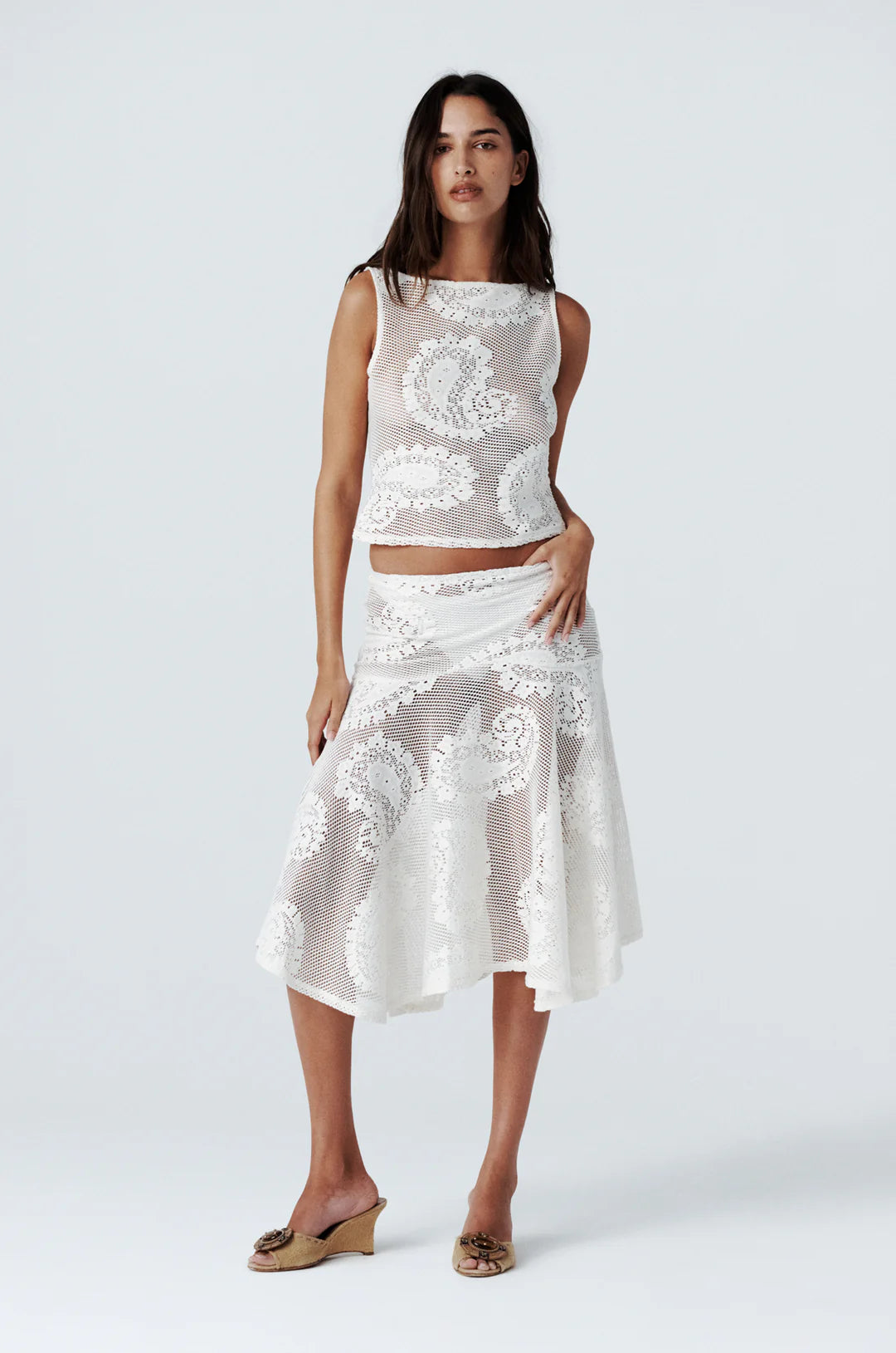 Lace Drift Asym Midi Skirt