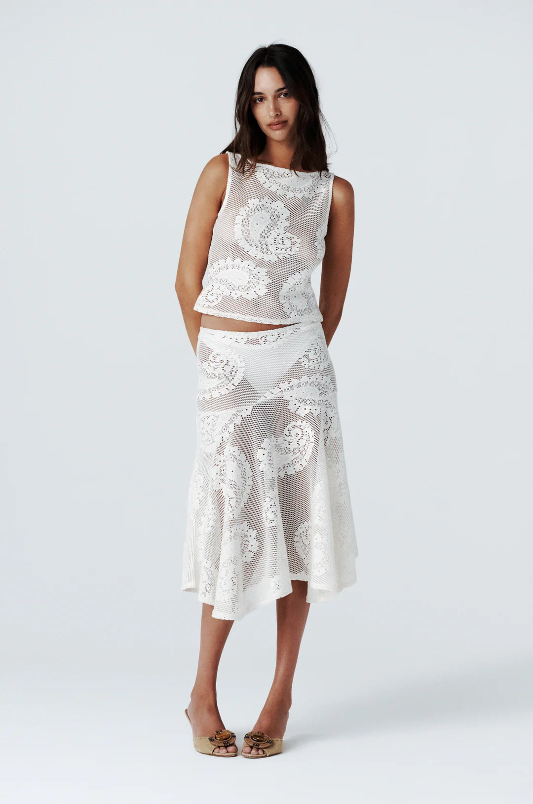 Lace Drift Asym Midi Skirt