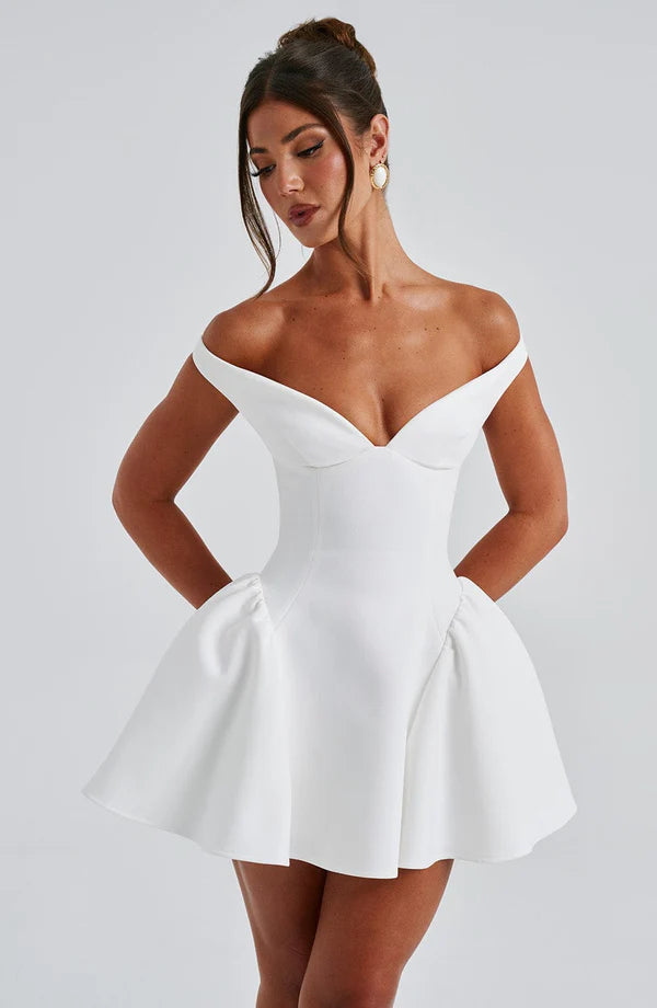 White Off Shoulder Corset Mini Dress