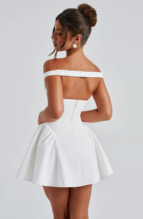 White Off Shoulder Corset Mini Dress