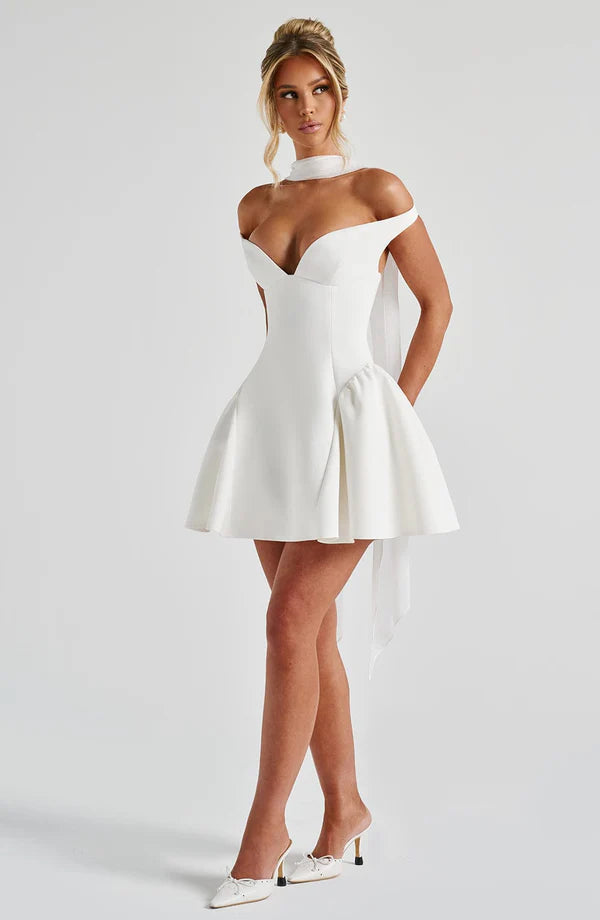 White Off Shoulder Corset Mini Dress