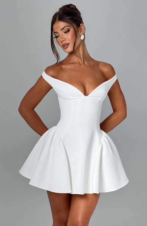 White Off Shoulder Corset Mini Dress