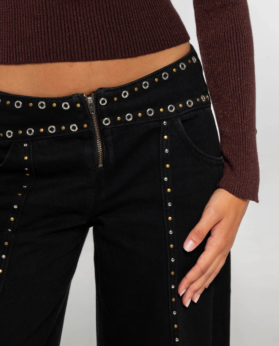 Black Cutout Flare Jeans