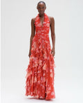 Red Floral Halter Maxi Dress