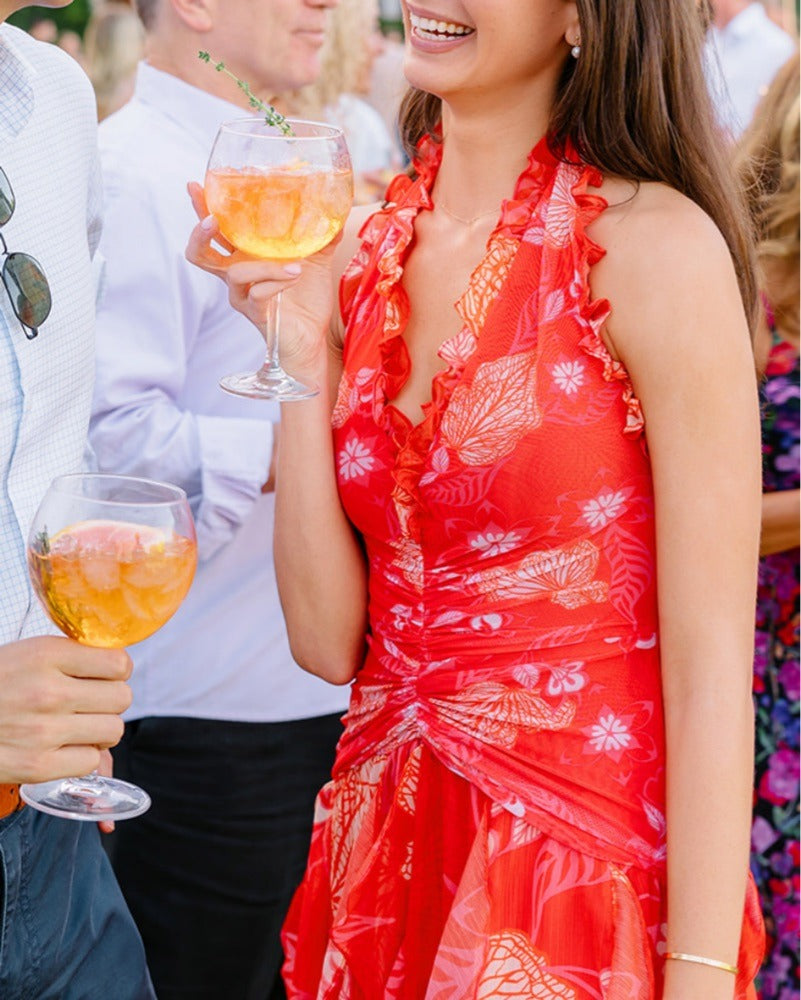 Red Floral Halter Maxi Dress
