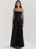 Black Midnight Bloom Lace-Up Maxi Dress