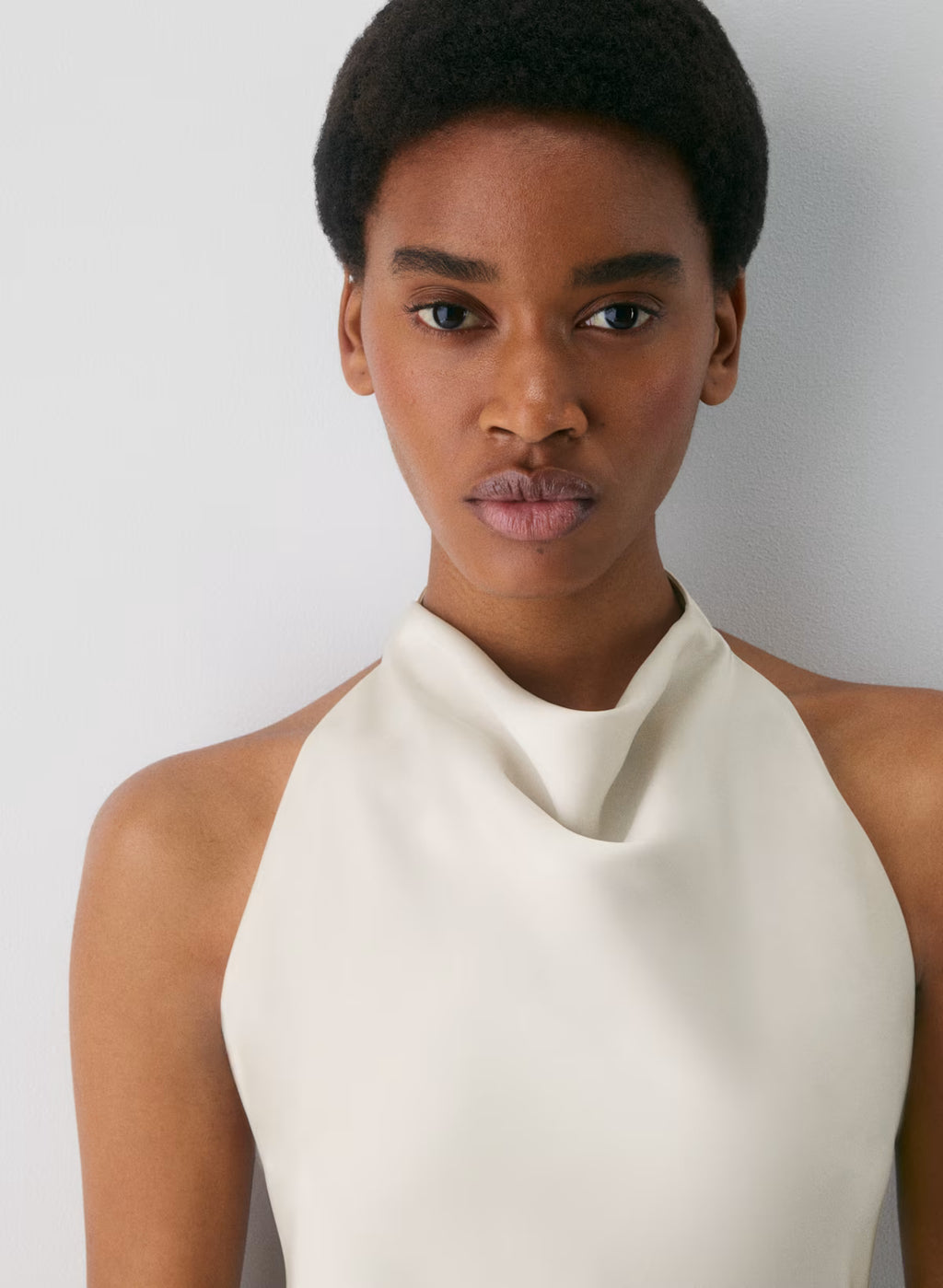 Ivory Satin Halter Glow Mini Dress