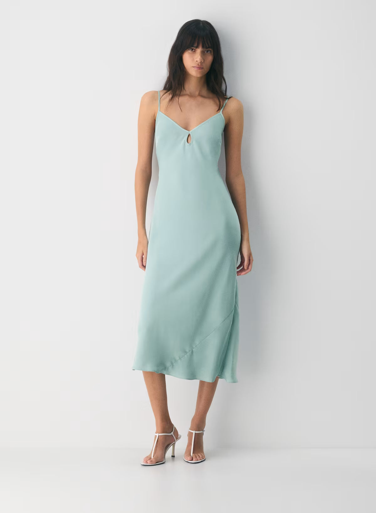 Sage Whisper Lace-Up Midi Dress