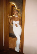Ivory Teardrop Backless Gown - Scarf not included