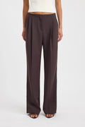 Brown Pleated Wide-Leg Trousers