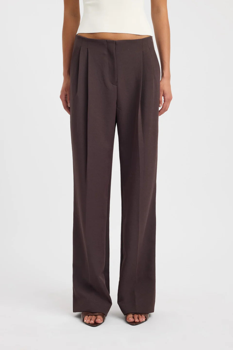 Brown Pleated Wide-Leg Trousers
