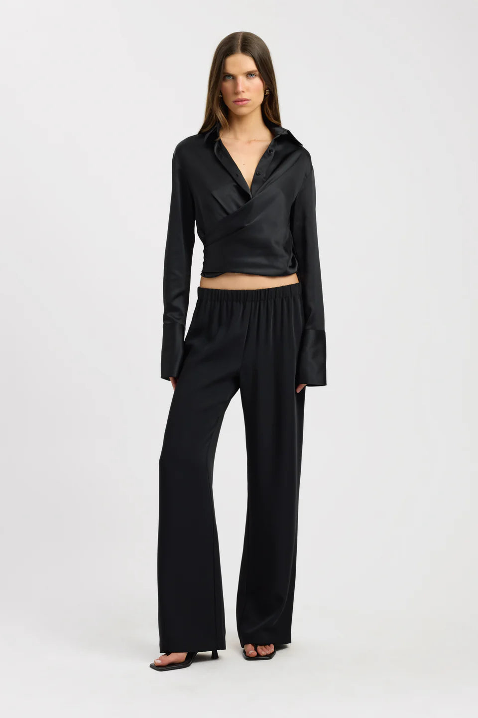 Noir Tie-Waist Satin Blouse