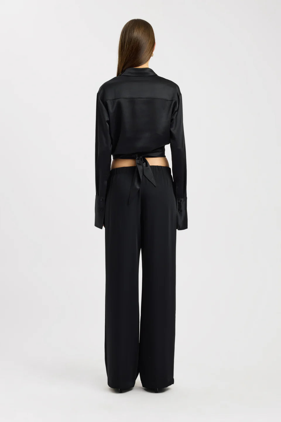 Noir Tie-Waist Satin Blouse