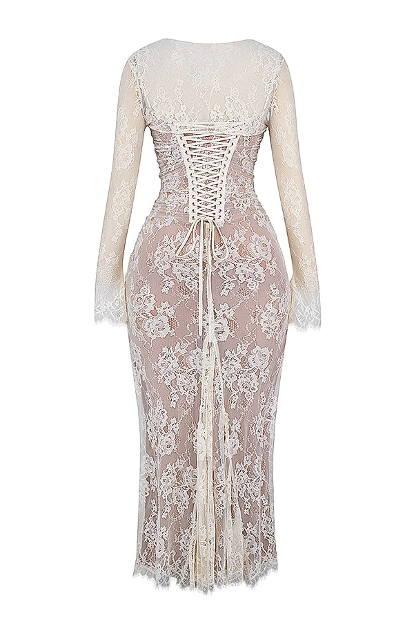 White Lace Corset Maxi Dress With Bolero
