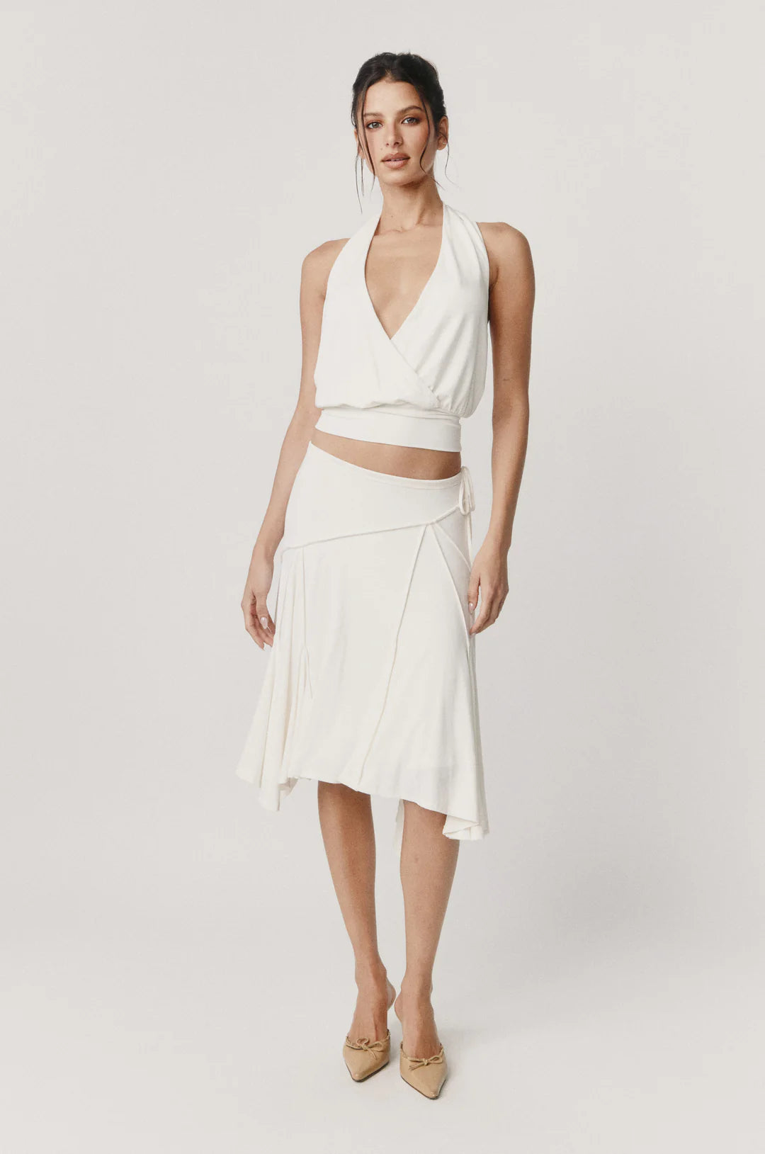 Ivory Halo Asymmetrical Midi Skirt