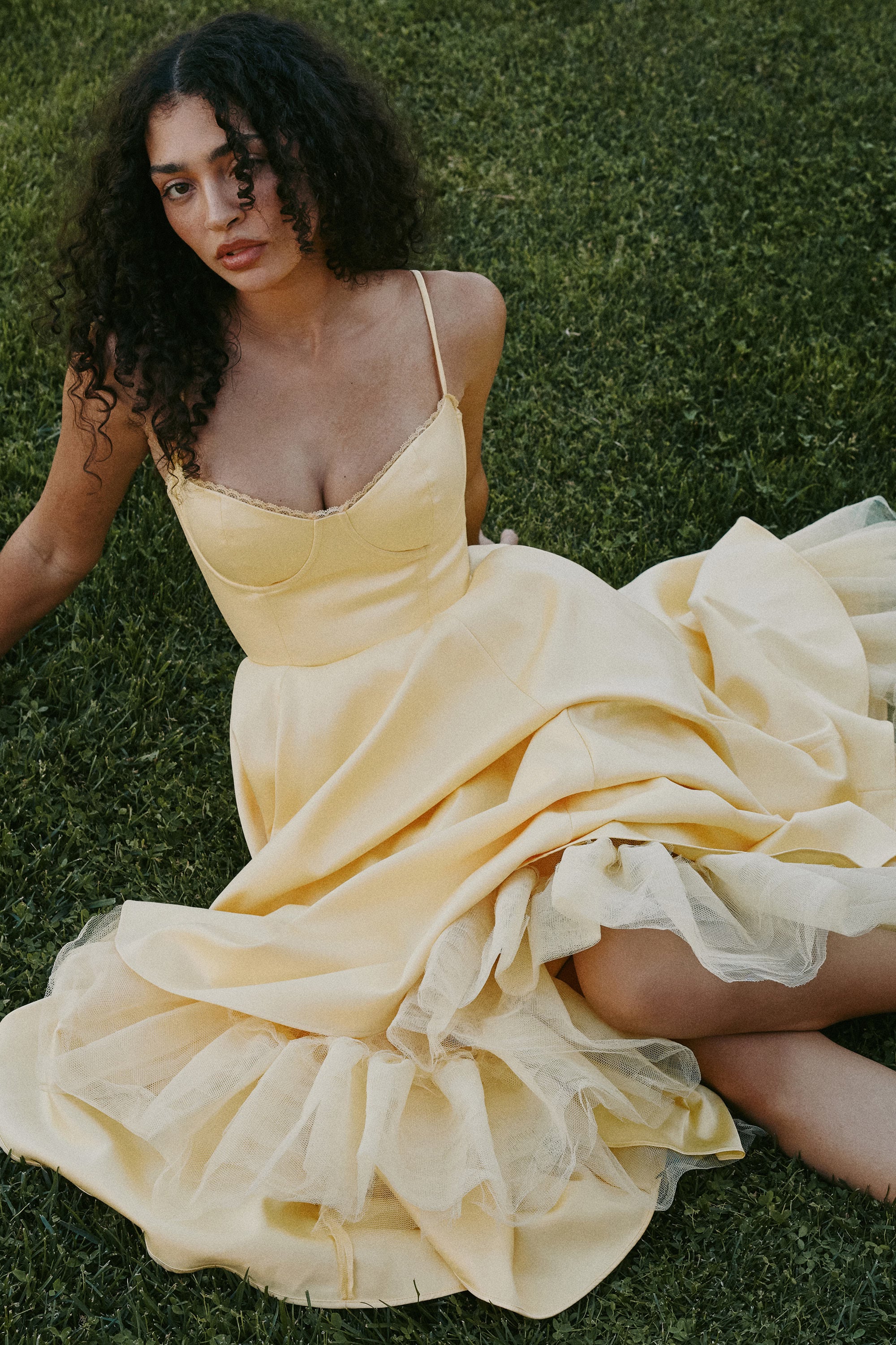 yellow corset midi dress Alexander McQueen Women's Off-the-shoulder Corset Midi Dress