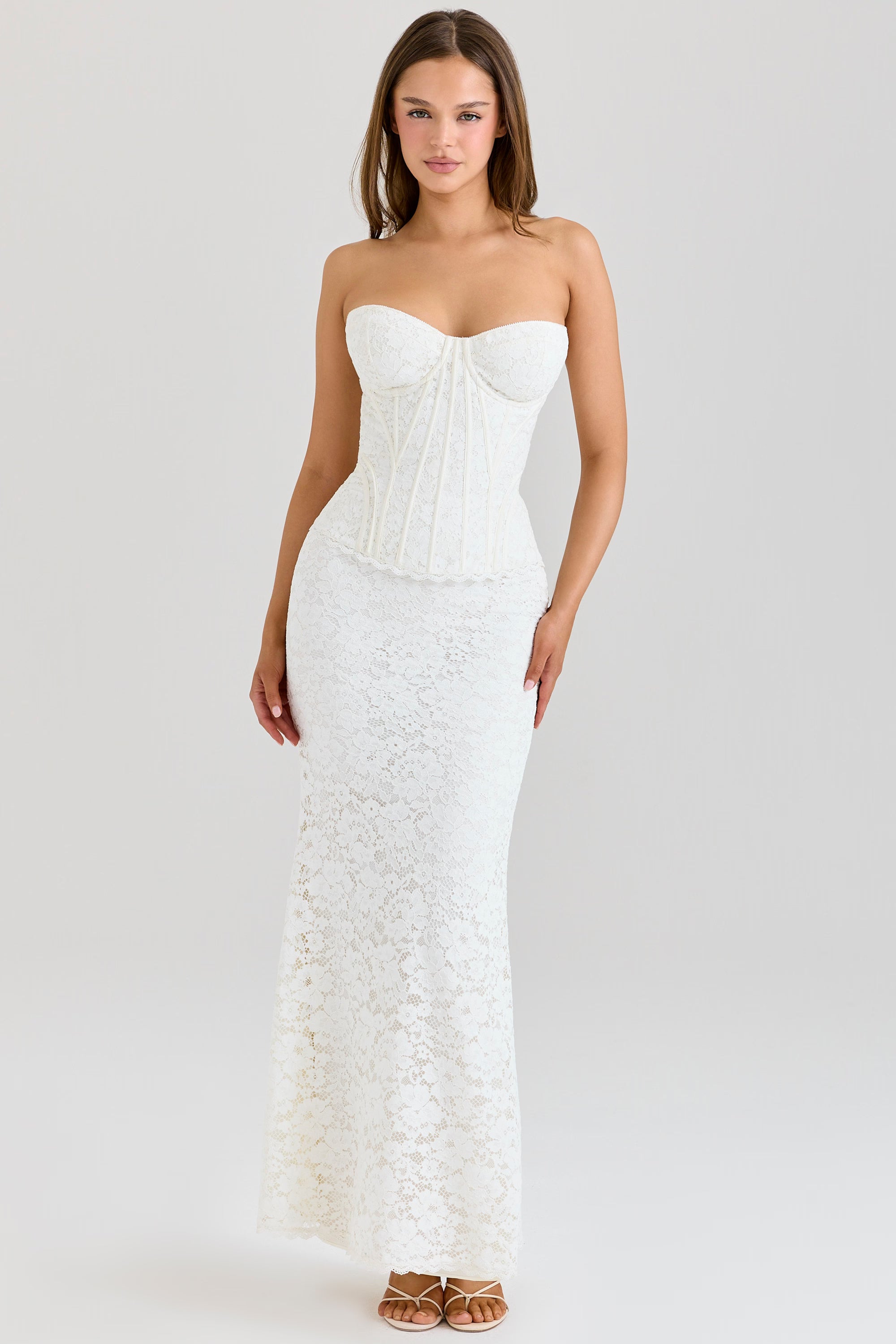 White Lace Corset Strapless Maxi Dress – GlowEllevia