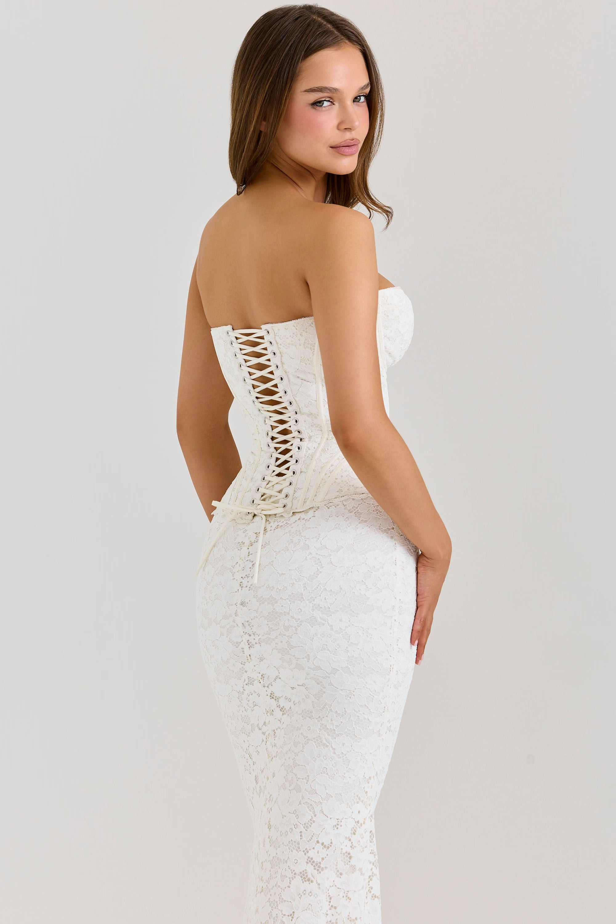 Ivory Corset Lace Strapless Gown