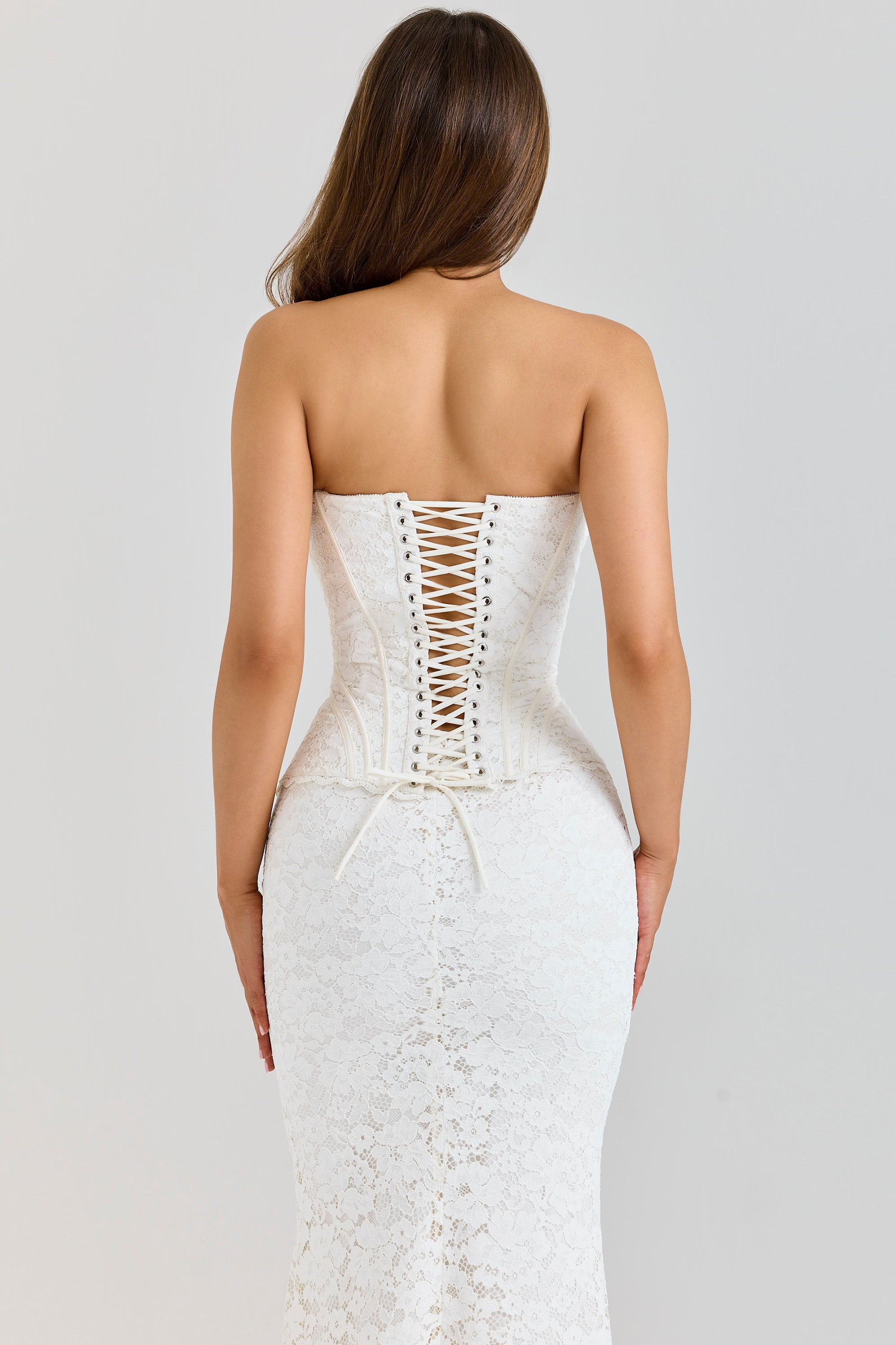 White Lace Corset Strapless Maxi Dress – GlowEllevia