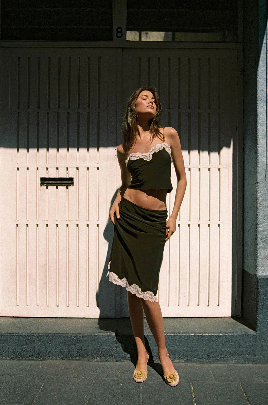 Cocoa Lace Whisper Midi Skirt