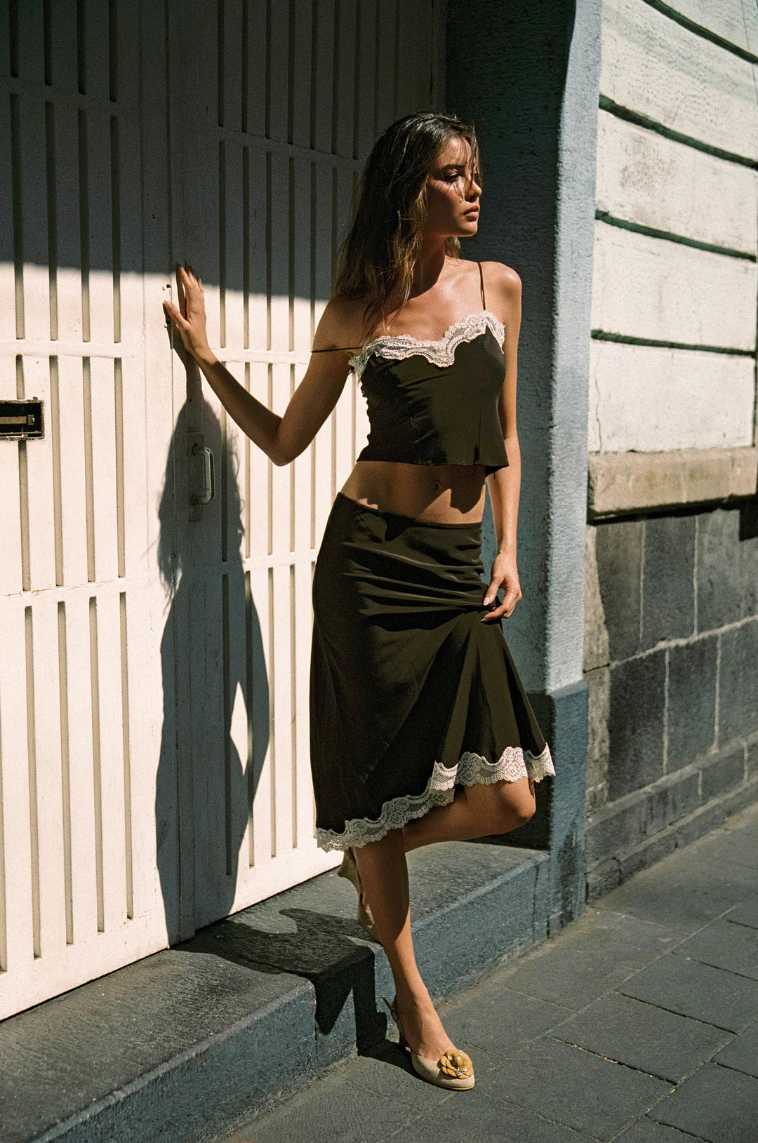 Cocoa Lace Whisper Midi Skirt