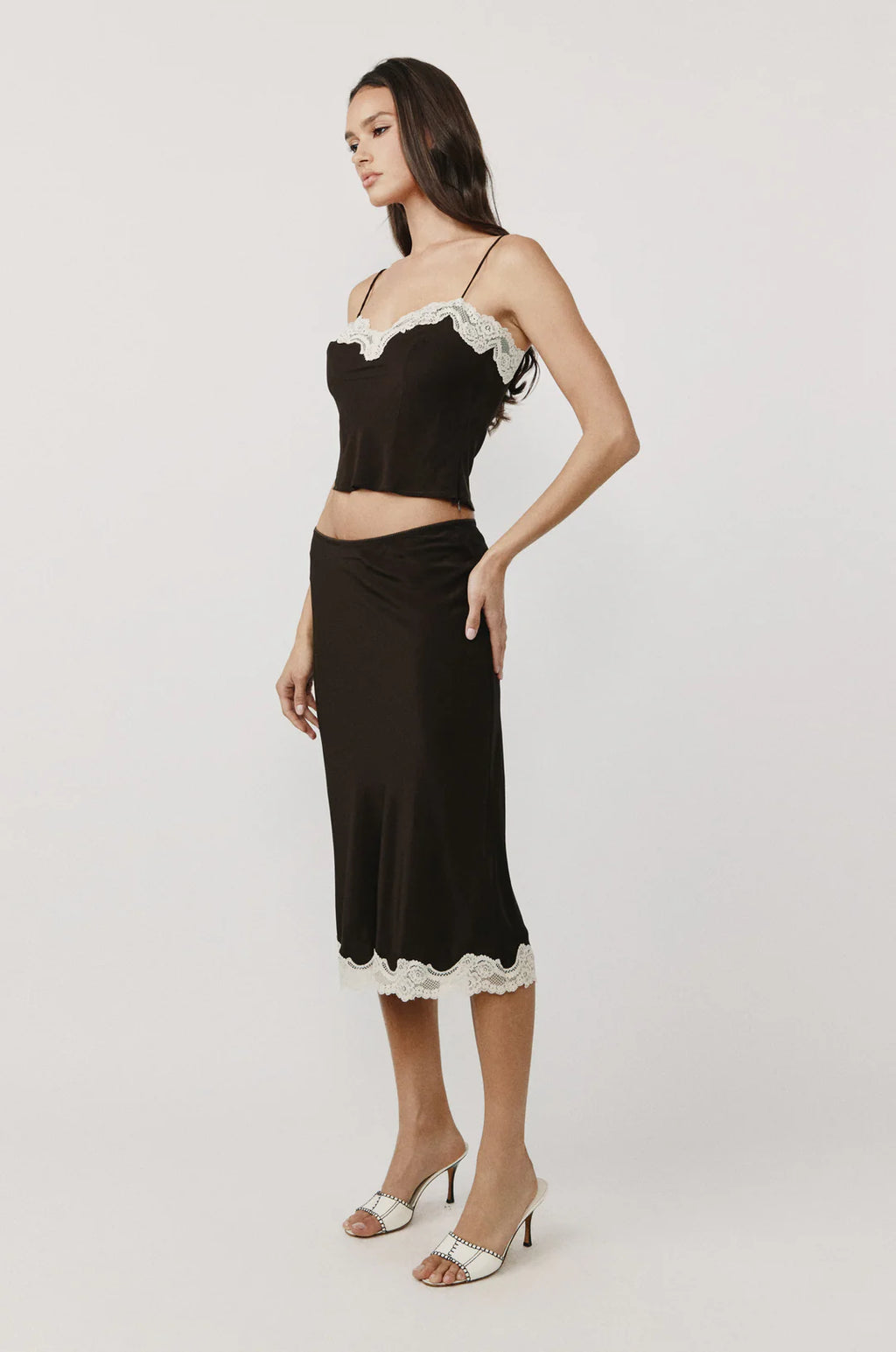 Cocoa Lace Whisper Midi Skirt