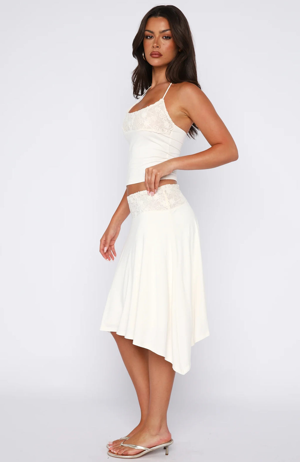 Ivory Lace Asymmetry Skirt