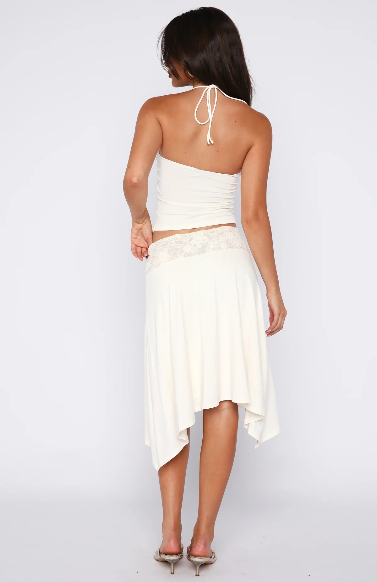 Ivory Lace Asymmetry Skirt