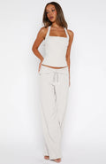 Ivory Tie-Waist Tailored Wide-Leg Pants