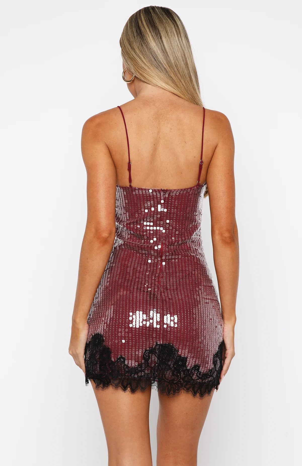 Crimson Siren Lace-Trim Mini Dress
